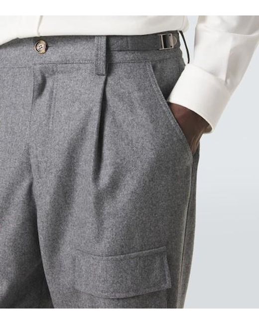 Brunello Cucinelli Gray Virgin Wool Cargo Pants for men