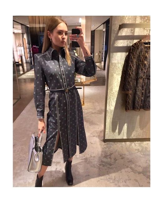 Fendi Blue Karligraphy Motif Shirt Dress