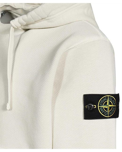 Stone Island White Compass Patch Drawstring Hoodie for men