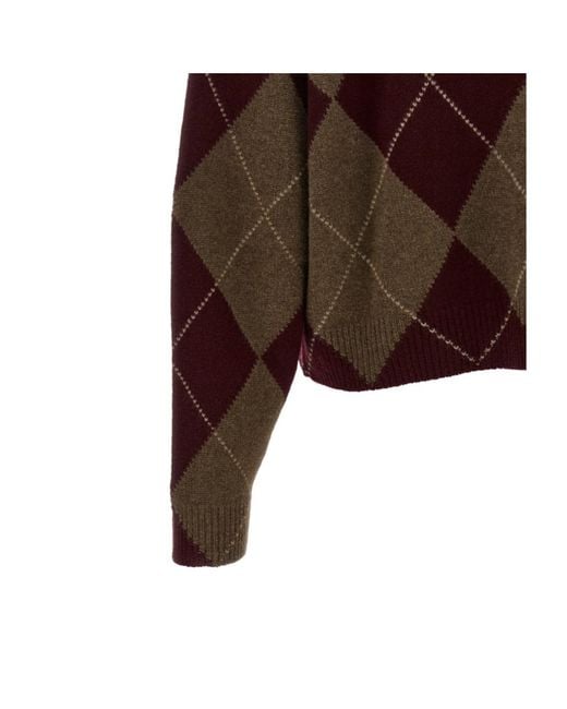 Be You Brown 3035 Boxy Argyle Cardigan