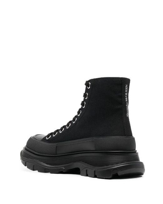 McQueen Black Tread Slick Lace-Up Boots