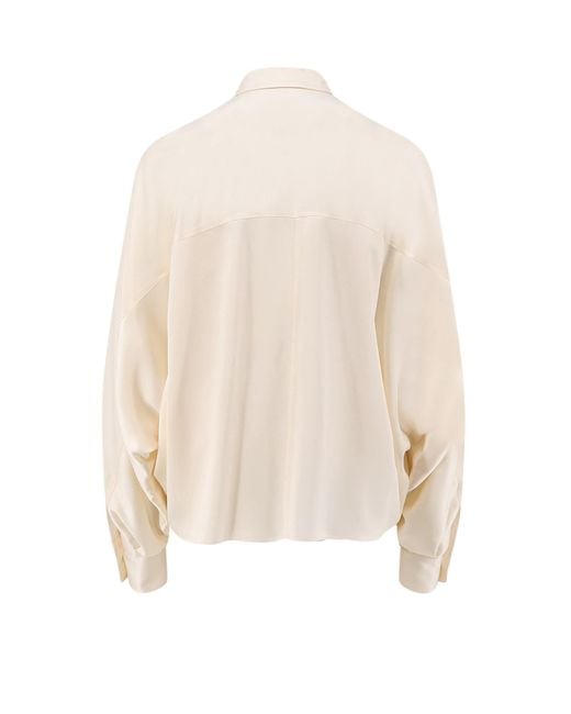 Brunello Cucinelli White Balloon-Sleeve Silk Shirt