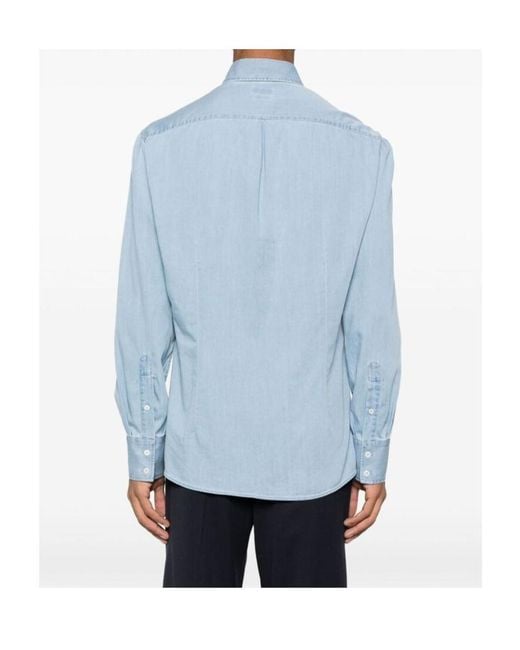 Brunello Cucinelli Blue Buttoned Long-Sleeved Shirt for men