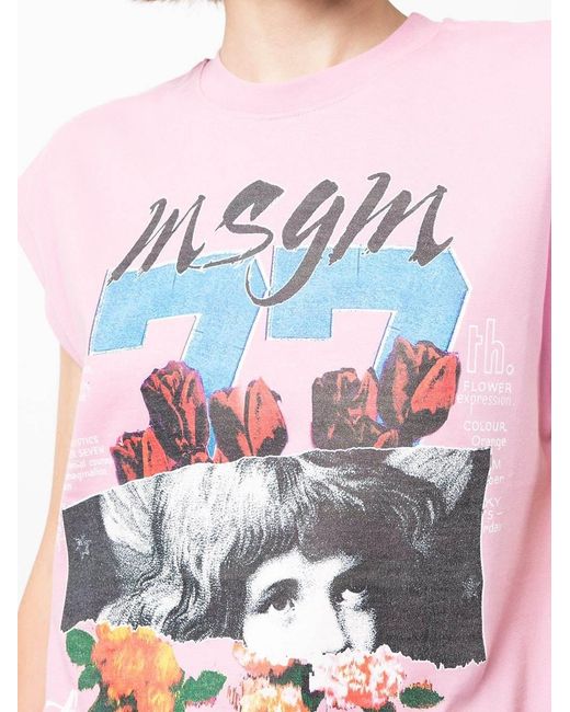 MSGM Pink Pattern Printed T-Shirt