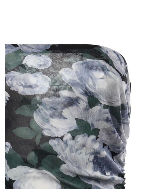 Stella McCartney Black Floral Pattern Strapless Mesh Dress