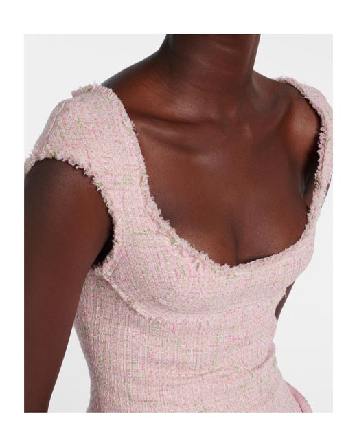 ShuShu/Tong Pink Bow-Detail Distressed Tweed Minidress