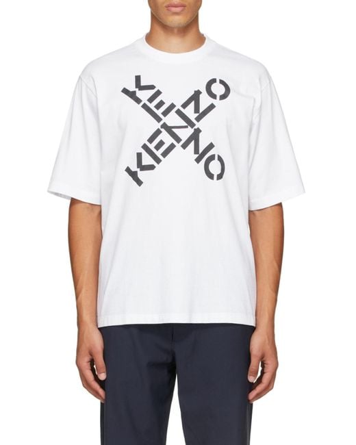 KENZO White Sport X Logo Print T-Shirt for men