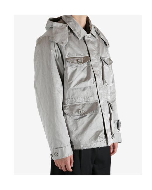 C P Company Gray Micro Kei Hooded Multi-Pocket Jacket for men