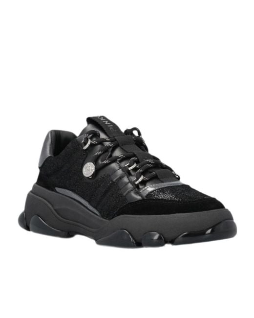 Pinko Black Glitter-Panelled Chunky Sneakers