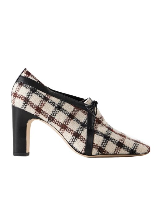 Manolo Blahnik White Stagira 90 Leather-Trimmed Checked Tweed Pumps