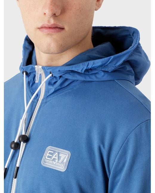 EA7 Blue Logo-Patch Cotton Hoodie for men
