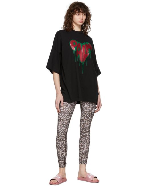 Palm Angels Black Spray Heart Cotton T-Shirt for men