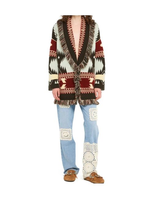 Alanui Blue Icon Jacquard Fringed Cardigan