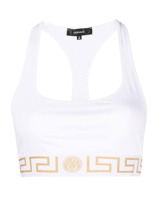 Versace White Greca Border Scoop Neck Triangle Bra