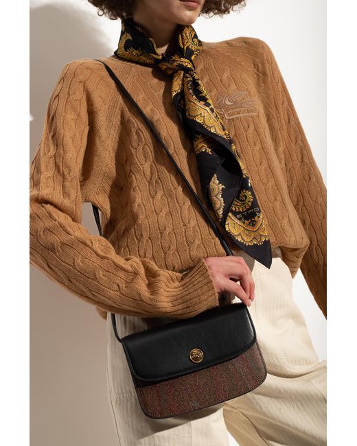 Etro Black Essential Jacquard Foldover Top Crossbody Bag