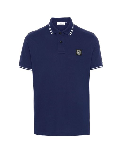Stone Island Blue Logo Patch Short-Sleeved Polo Shirt for men