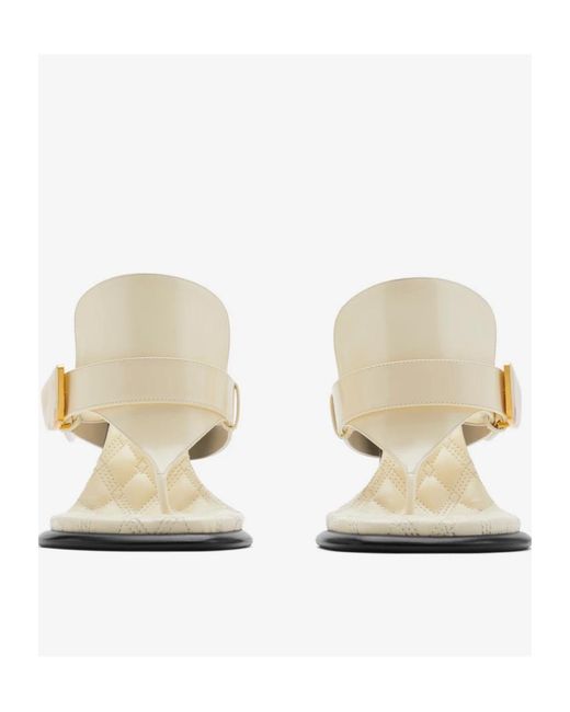 Burberry White Bay Equestrian Knight Thong Strap Sandals