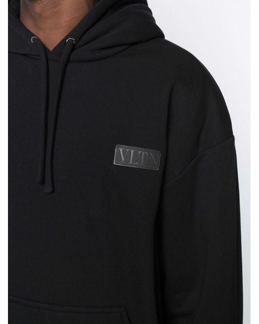 Valentino Black Vltn Logo Patch Relaxed Hoodie for men