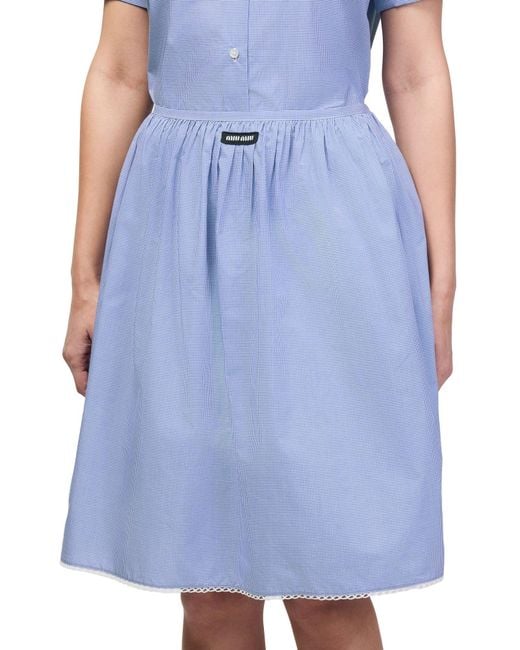 Miu Miu Blue Logo Detail Midi Skirt