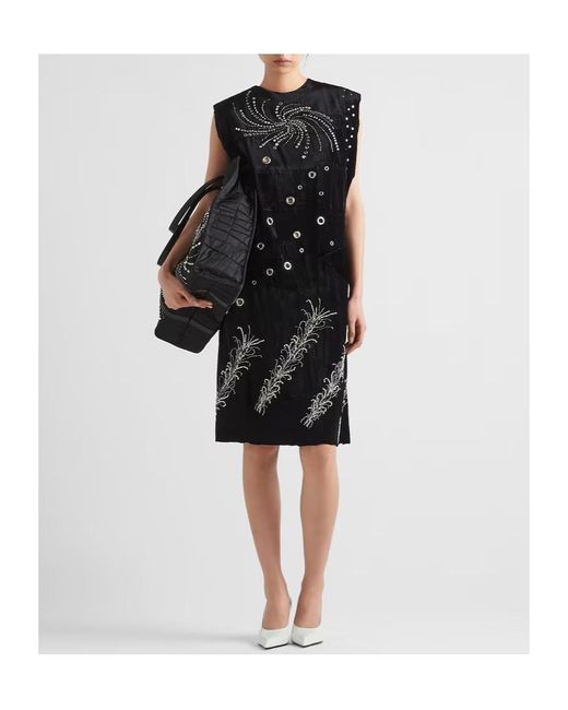 Prada Black Embroidered Velvet Dress