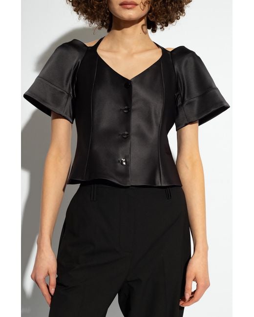 Ganni Black Halterneck Cropped Satin Blouse