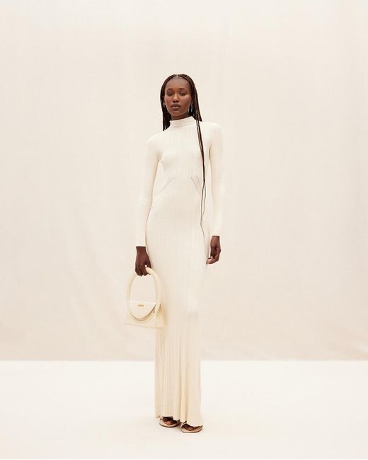 Jacquemus White Lenzuolo Pleated Long Dress