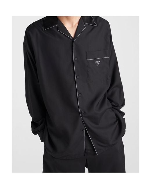 Prada Blue Contrasting-Trim Button-Up Shirt for men