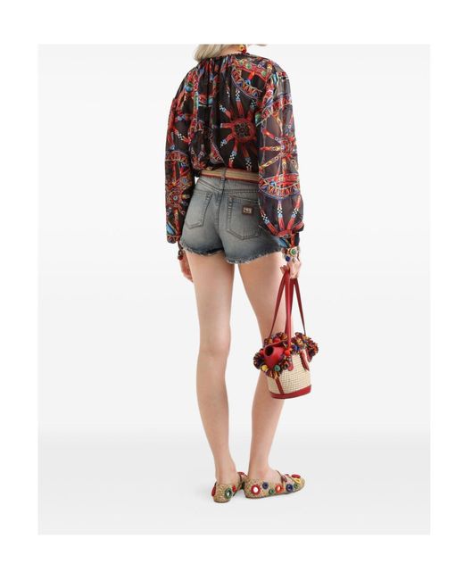 Dolce & Gabbana Red Carretto-Print Devoré Twill Top