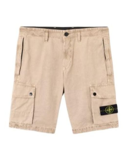 Stone Island Natural Compass Patch Cargo Shorts for men