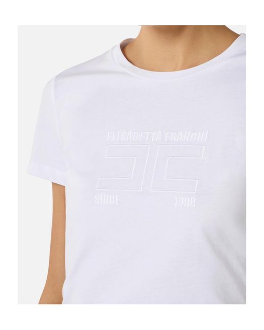 Elisabetta Franchi White Logo Embroidered Crewneck T-Shirt