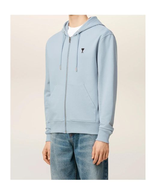 AMI Blue Ami De Coeur Zip-Up Hoodie for men