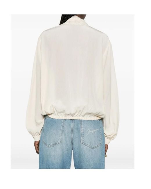 Valentino Natural Lace Neck Long-Sleeved Blouse
