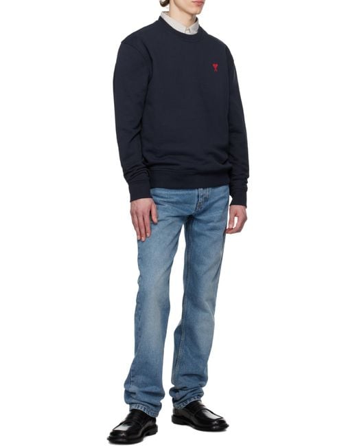AMI Blue Logo Patch Classic Fit Jeans for men
