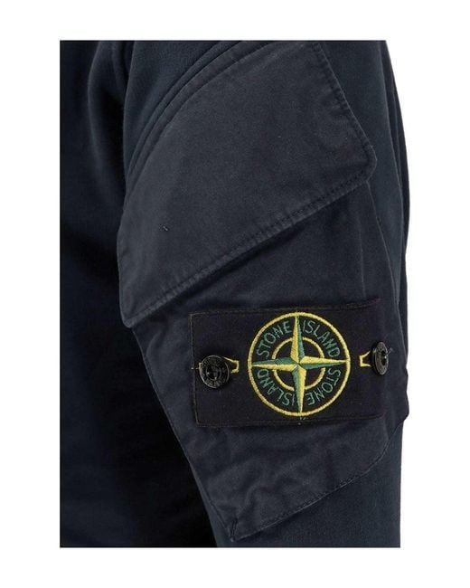 Stone Island Blue Logo Patch Crewneck Sweatshirt for men