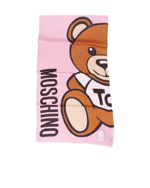 Moschino Pink Teddy Bear Logo Pattern Scarf
