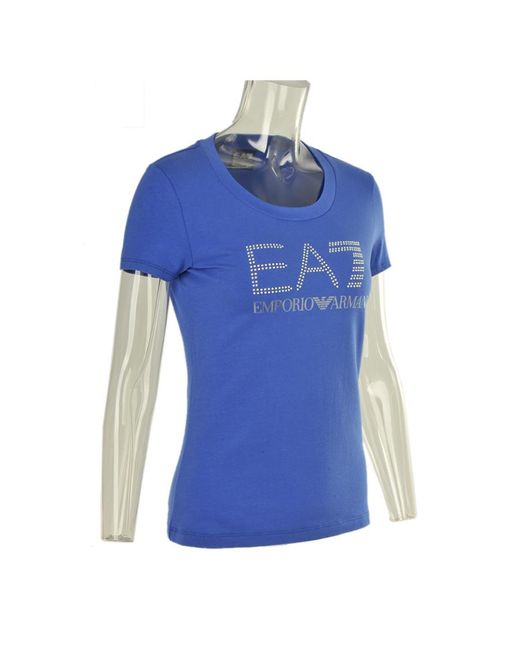 EA7 Blue T-Shirt With Round Neck And Short Sleeves