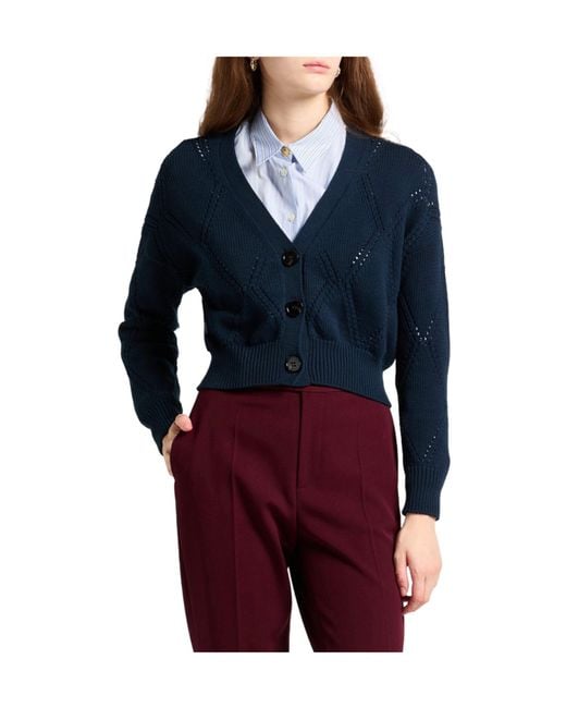 Weekend by Maxmara Blue Solid Color Knit Sweater