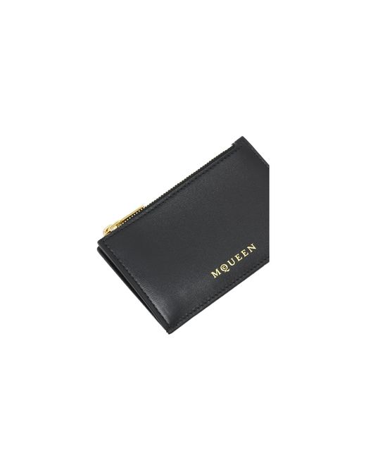 McQueen Black Logo Printed Zipped Card Holder