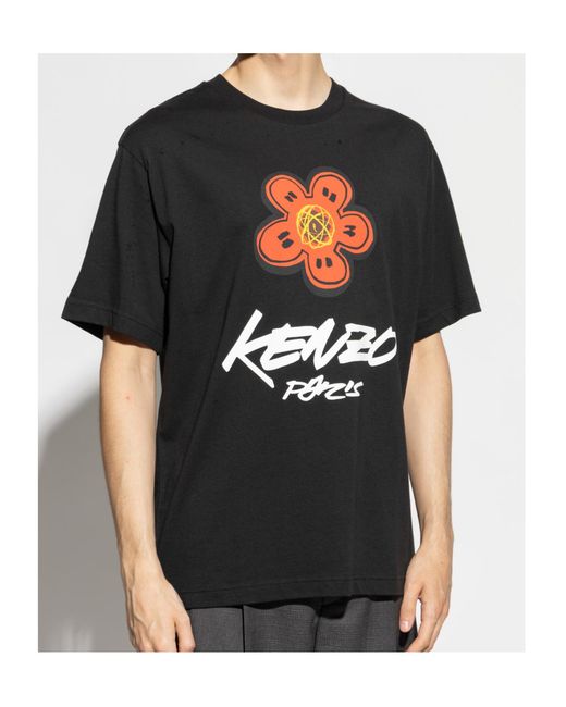 KENZO Black T-Shirt With Printed Logo for men
