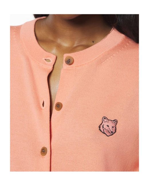 Maison Kitsuné Pink Bold Fox Head Patch Regular Cardigan