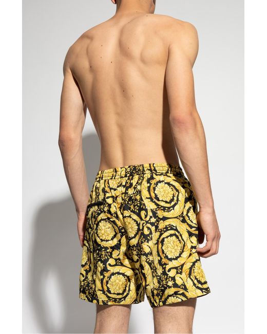 Versace Yellow Barocco Swim Shorts for men