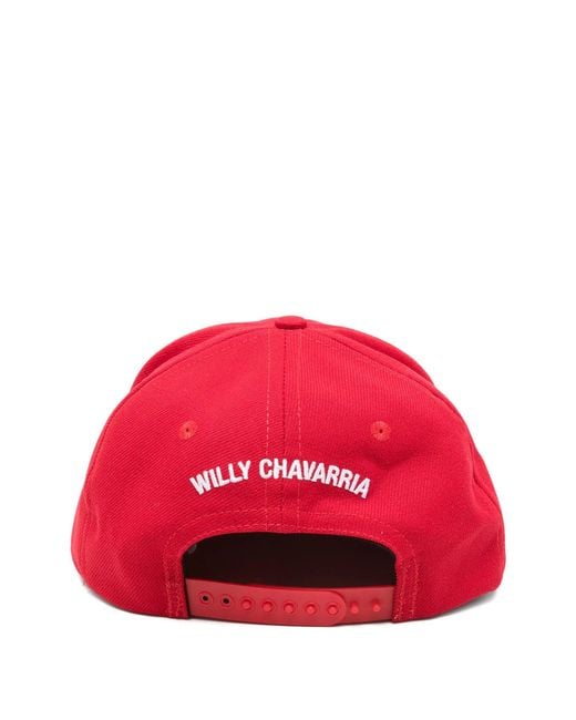 Willy Chavarria Red Diablo Logo Snapback Hat for men