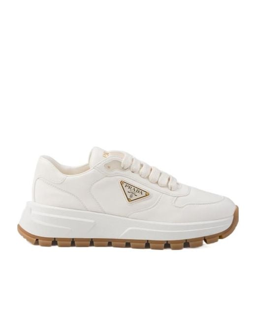Prada White Leather Triangle Sneakers