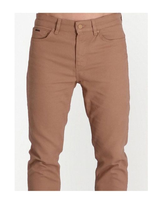 Boss Brown Cotton-Stretch Tapered-Leg Trousers for men