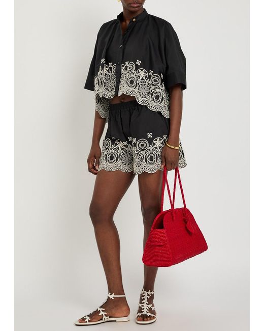 LaDoubleJ Black Crew Neck Embroidered Top