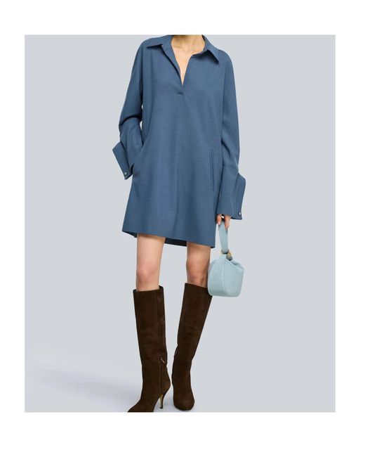 Semicouture Blue Long-Sleeve Mini Dress
