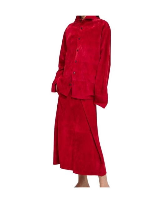 Bottega Veneta Red Suede Leather Skirt