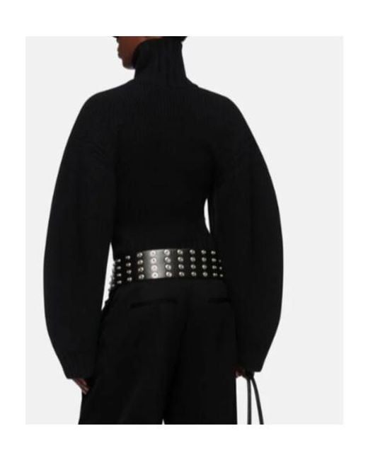 The Attico Black Zip-Front Ribbed-Knit Cardigan