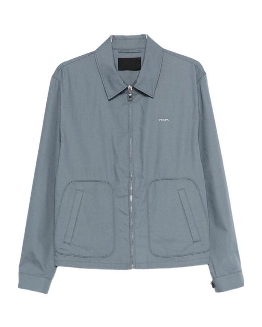 Prada Blue Technical Cotton Zipper Blouson Jacket for men