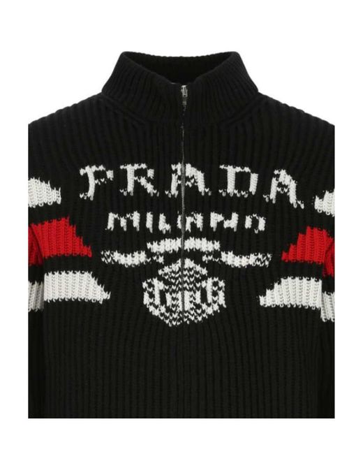 Prada Black Logo-Jacquard Cashmere Cardigan for men